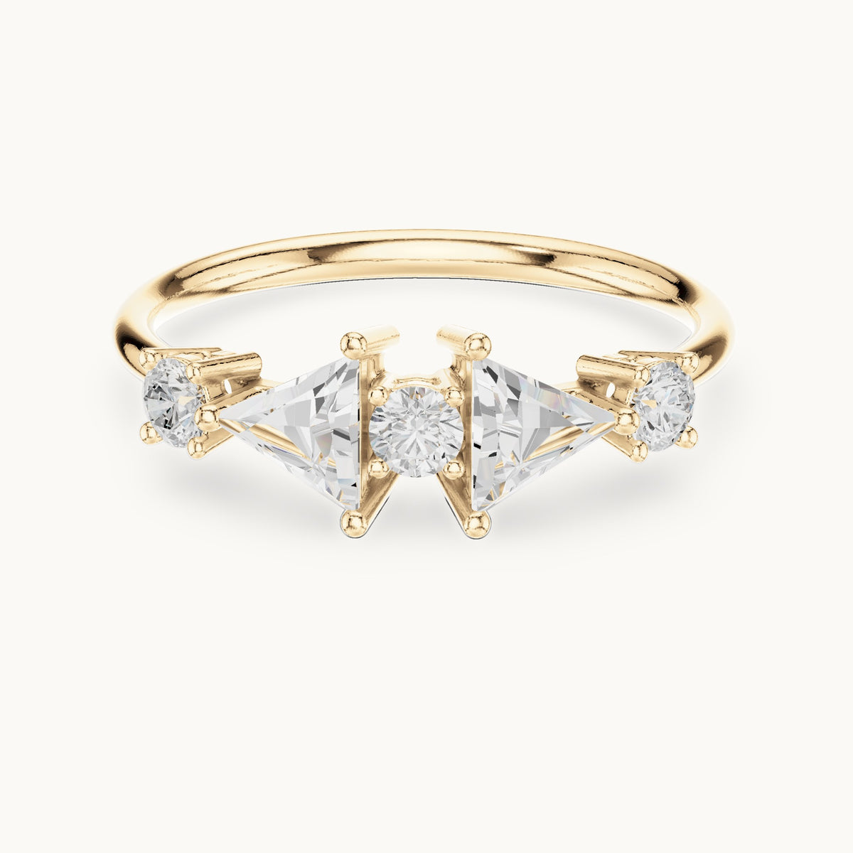 Trillion and round lab-grown diamond five-stone ring in yellow gold, 0.645 CT TW, view 4