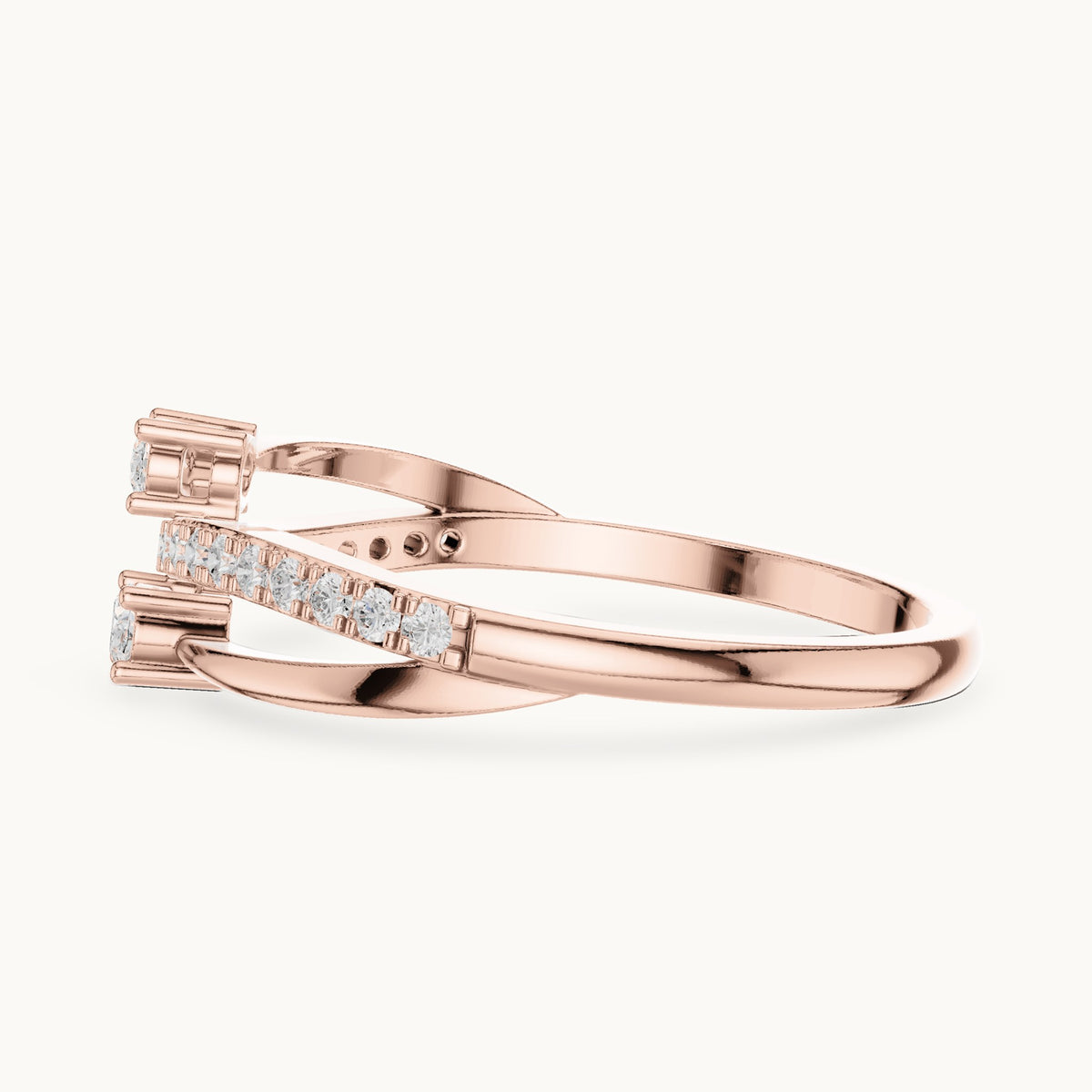 Round and oval lab-grown diamond two-stone crossover ring in rose gold, 0.22 CT TW, view 3