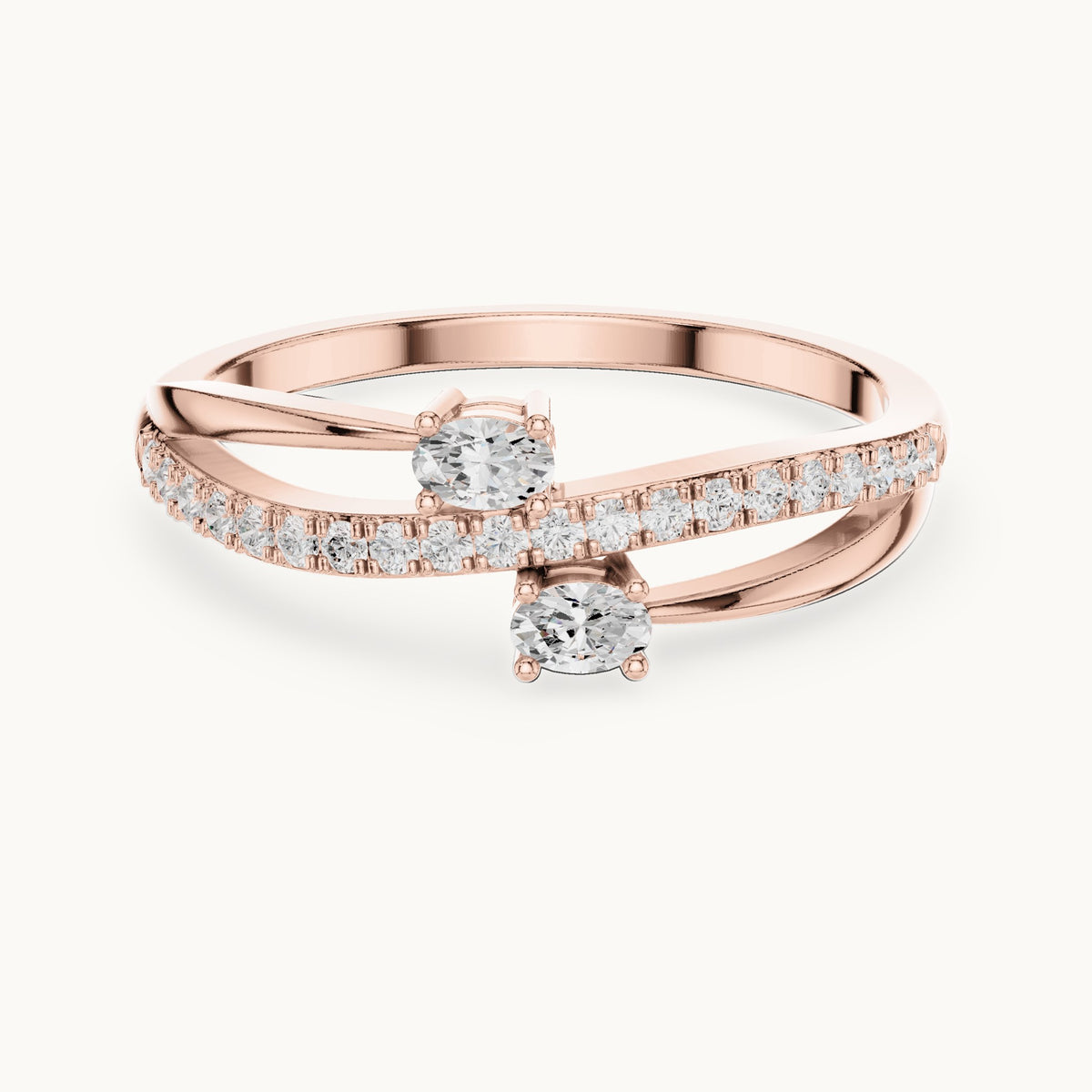 Round and oval lab-grown diamond two-stone crossover ring in rose gold, 0.22 CT TW, view 4