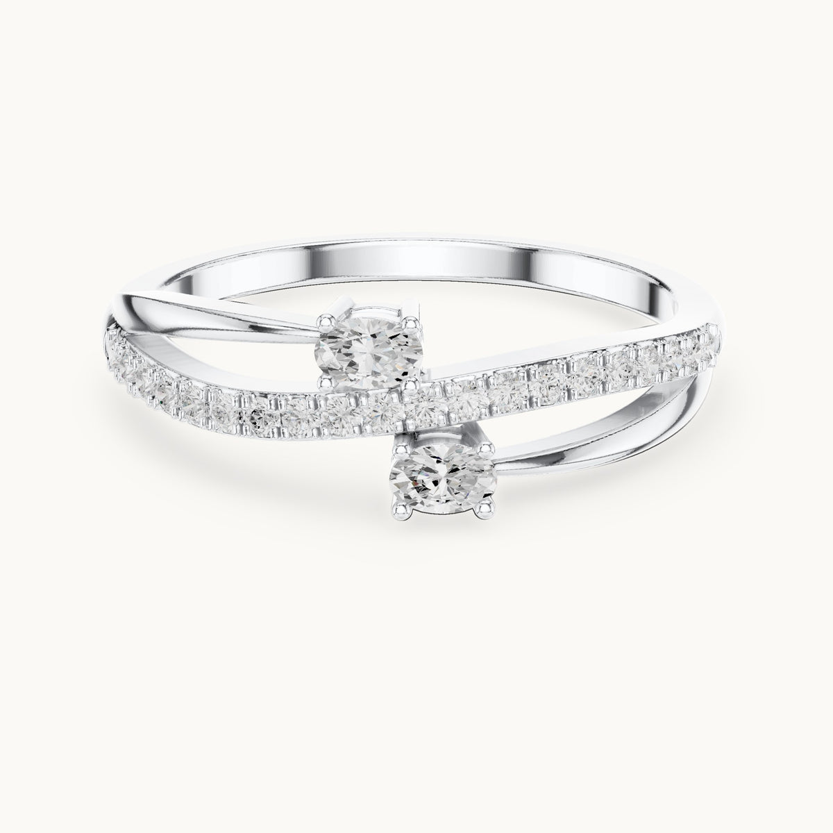 Round and oval lab-grown diamond two-stone crossover ring in white gold, 0.22 CT TW, view 4