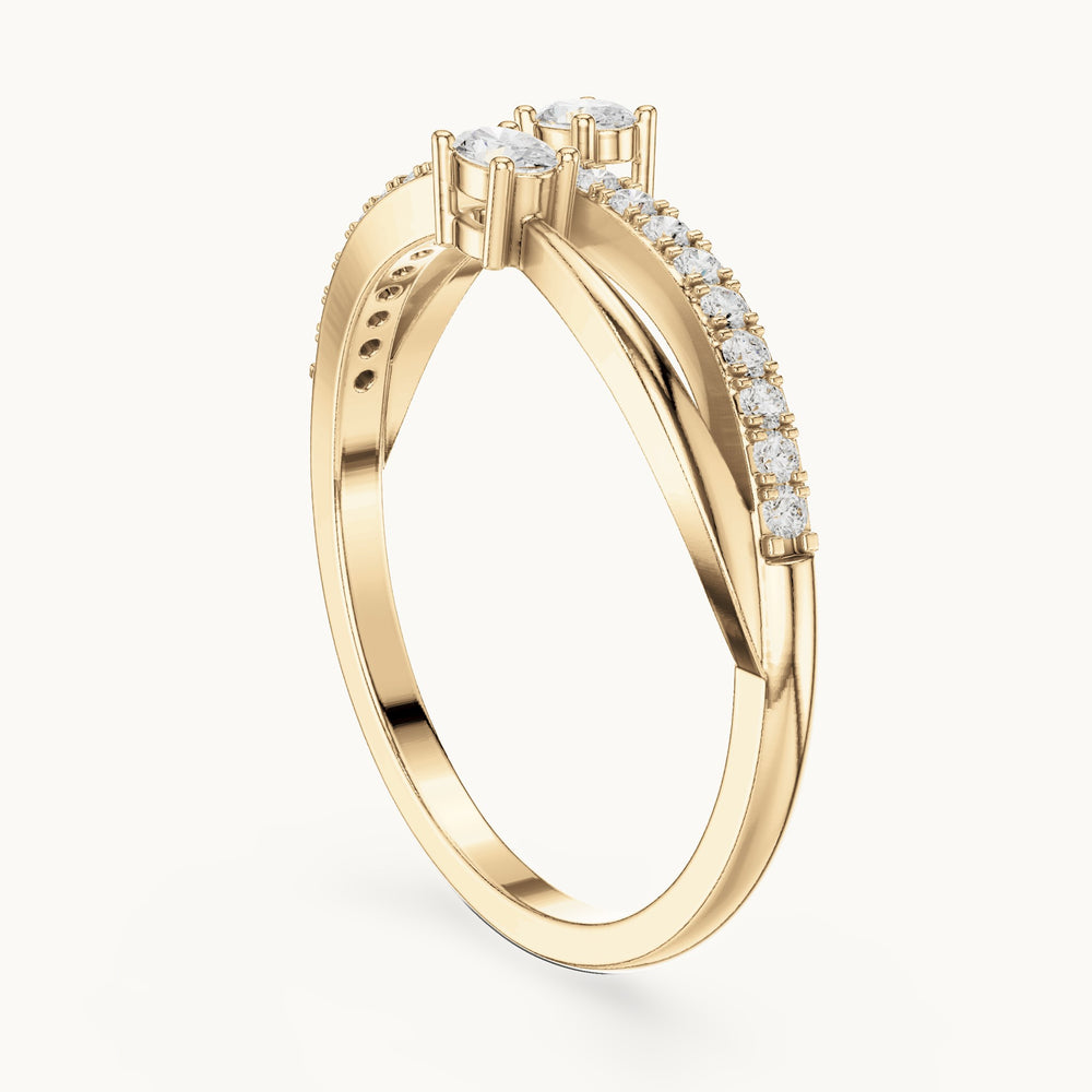 Round and oval lab-grown diamond two-stone crossover ring in yellow gold, 0.22 CT TW, view 1