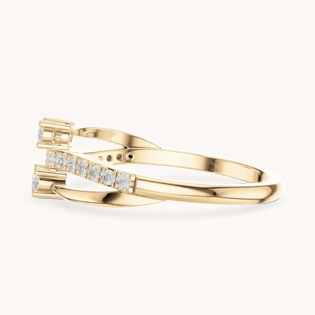 Round and oval lab-grown diamond two-stone crossover ring in yellow gold, 0.22 CT TW, view 3