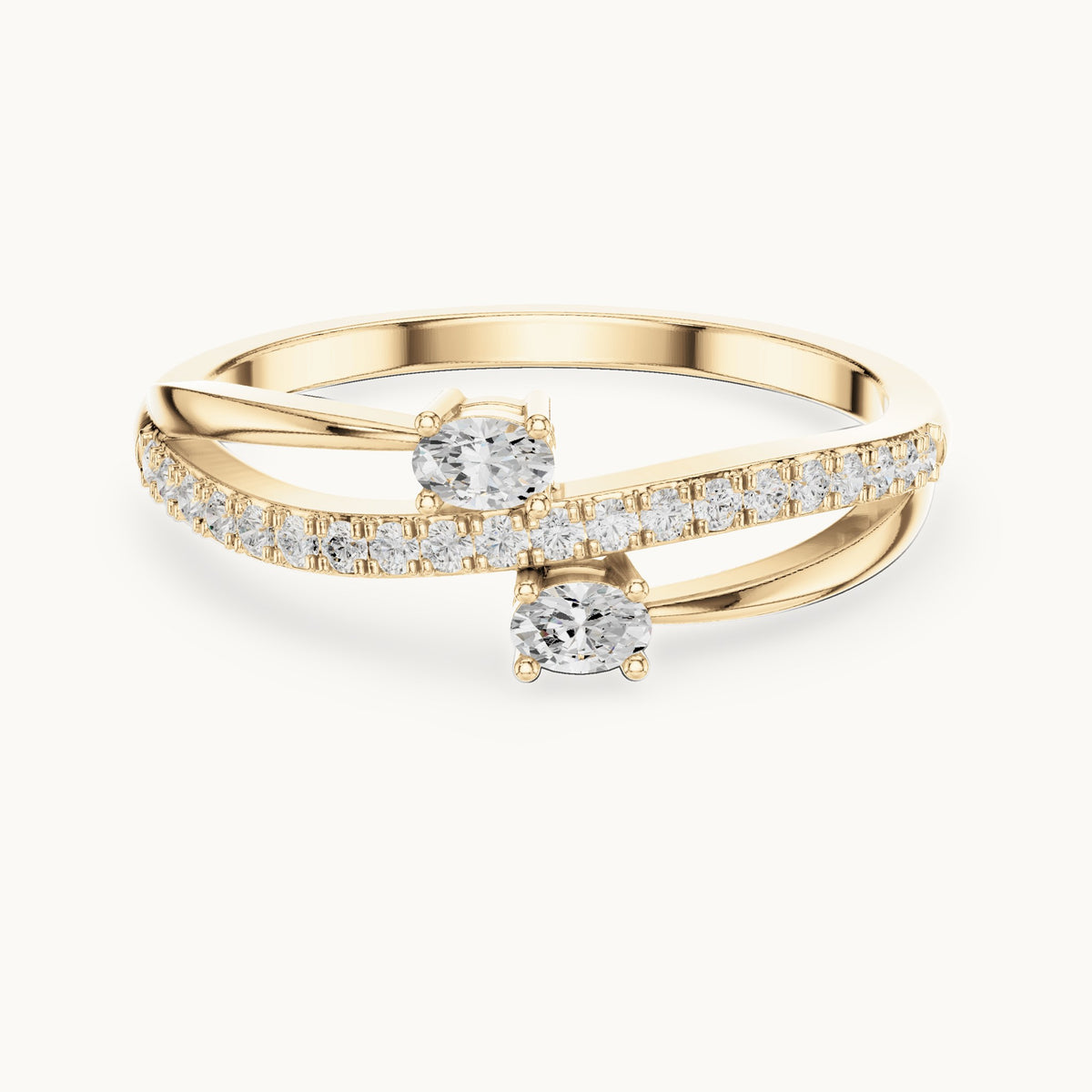 Round and oval lab-grown diamond two-stone crossover ring in yellow gold, 0.22 CT TW, view 4
