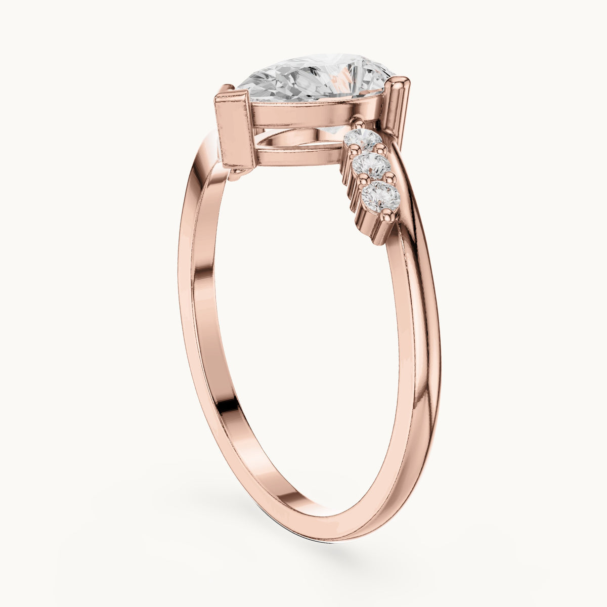 Pear lab-grown diamond bypass engagement ring with accent diamonds in rose gold, 0.84 CT TW, view 1