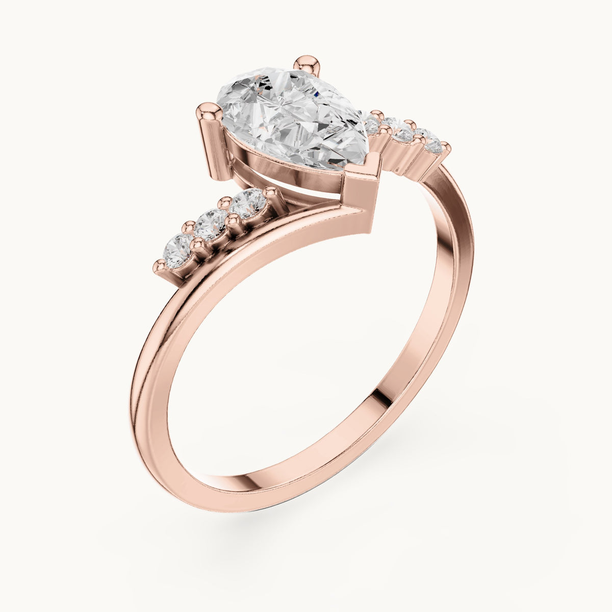 Pear lab-grown diamond bypass engagement ring with accent diamonds in rose gold, 0.84 CT TW, view 2