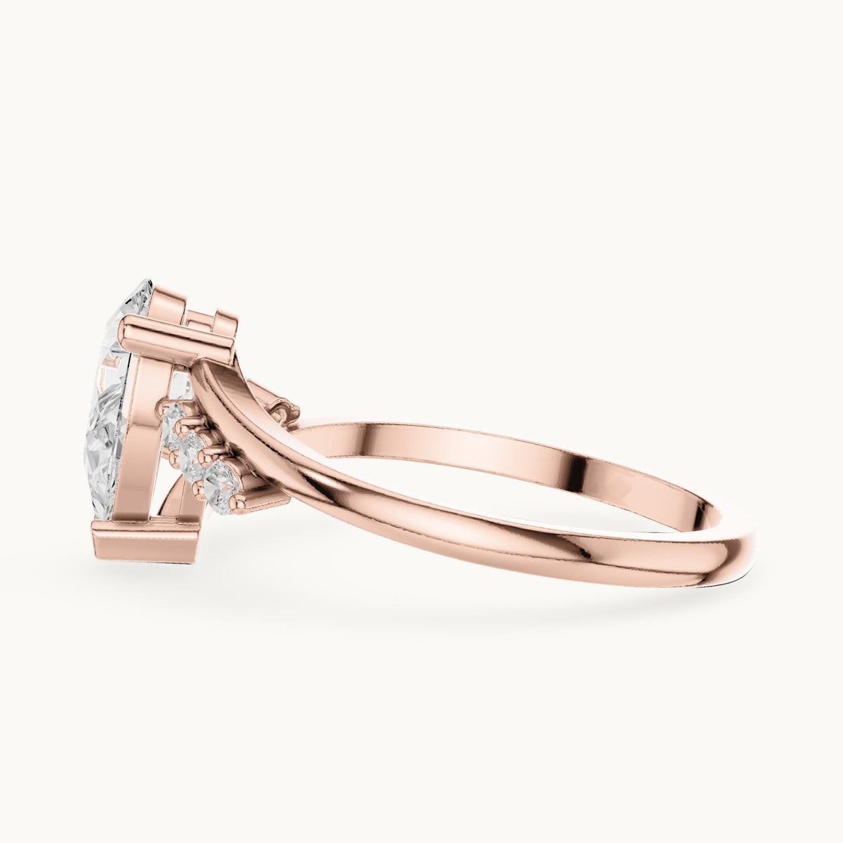 Pear lab-grown diamond bypass engagement ring with accent diamonds in rose gold, 0.84 CT TW, view 3