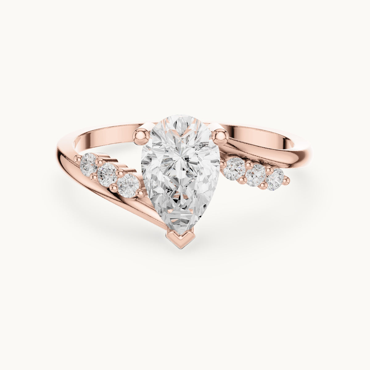 Pear lab-grown diamond bypass engagement ring with accent diamonds in rose gold, 0.84 CT TW, view 4