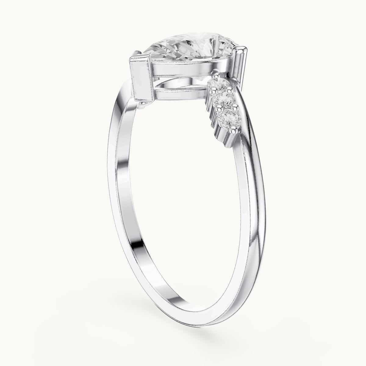 Pear lab-grown diamond bypass engagement ring with accent diamonds in white gold, 0.84 CT TW, view 1