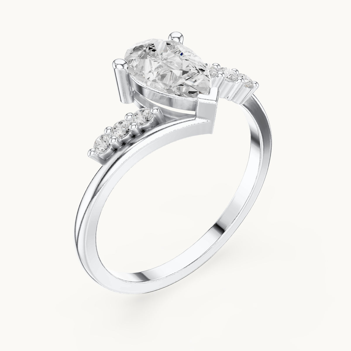 Pear lab-grown diamond bypass engagement ring with accent diamonds in white gold, 0.84 CT TW, view 2