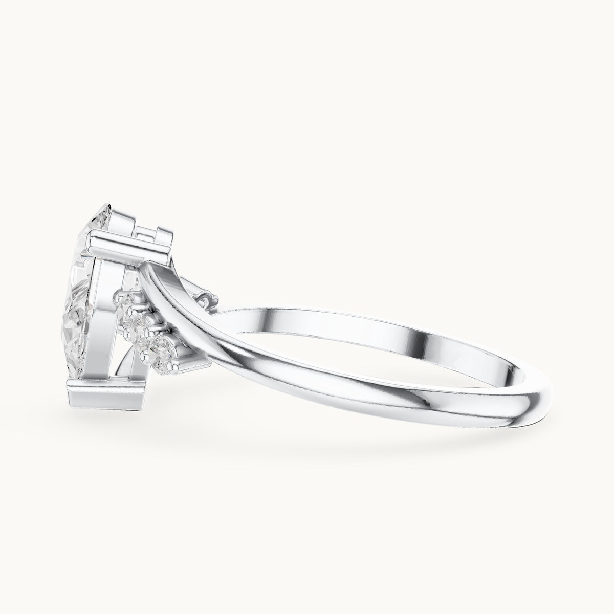 Pear lab-grown diamond bypass engagement ring with accent diamonds in white gold, 0.84 CT TW, view 3