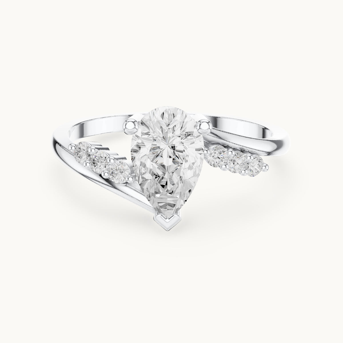 Pear lab-grown diamond bypass engagement ring with accent diamonds in white gold, 0.84 CT TW, view 4