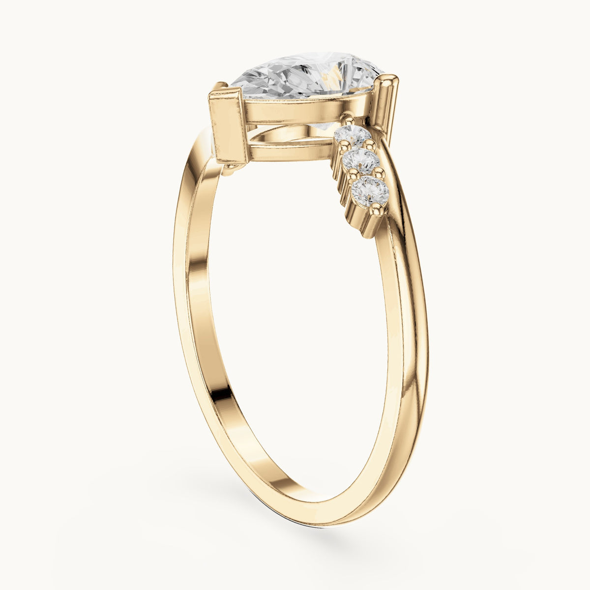 Pear lab-grown diamond bypass engagement ring with accent diamonds in yellow gold, 0.84 CT TW, view 1
