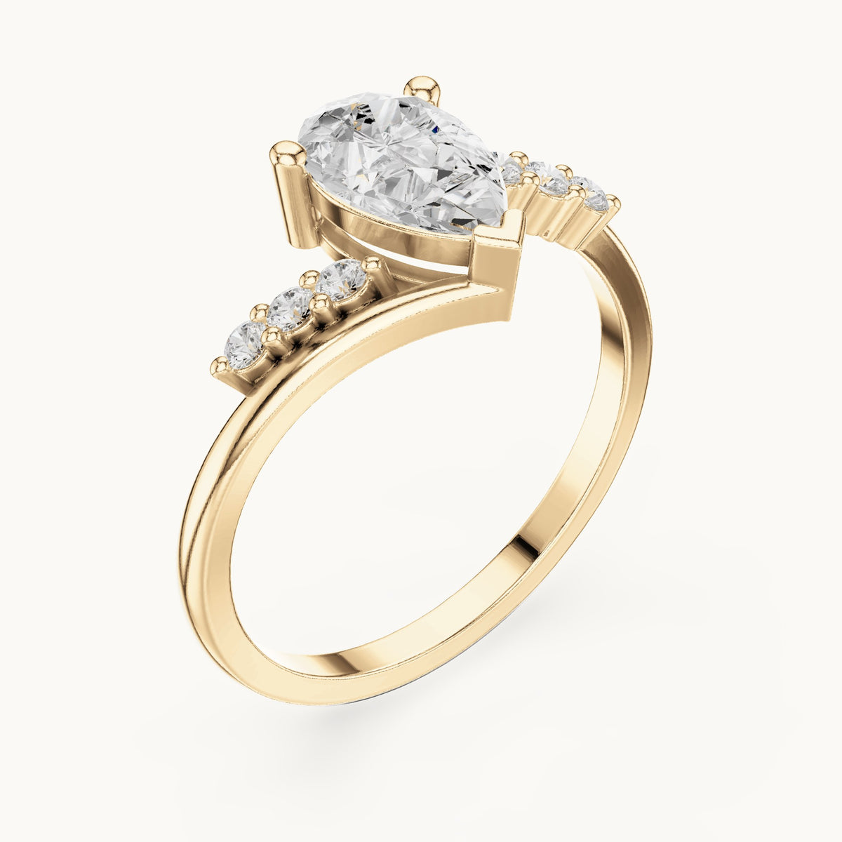 Pear lab-grown diamond bypass engagement ring with accent diamonds in yellow gold, 0.84 CT TW, view 2