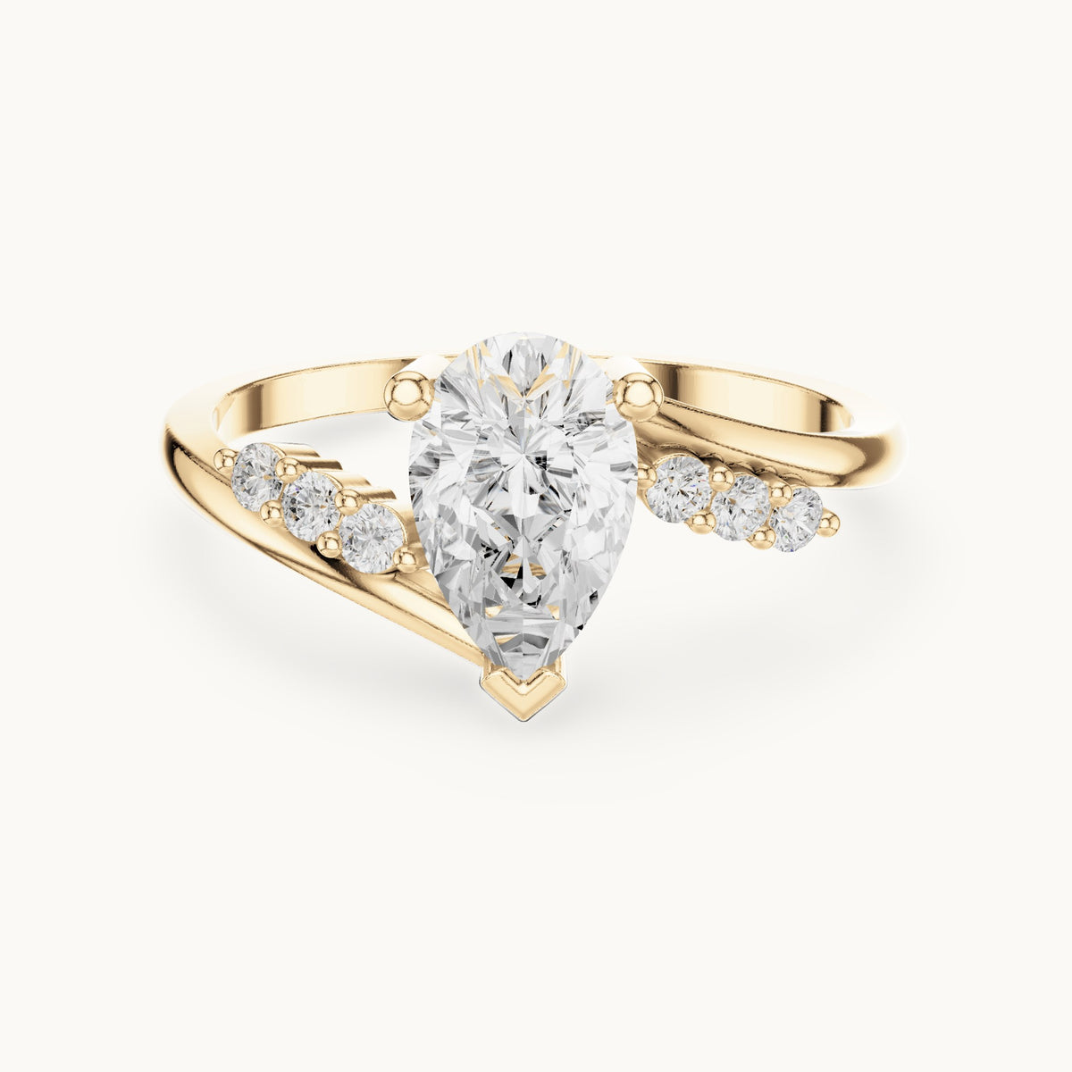 Pear lab-grown diamond bypass engagement ring with accent diamonds in yellow gold, 0.84 CT TW, view 4