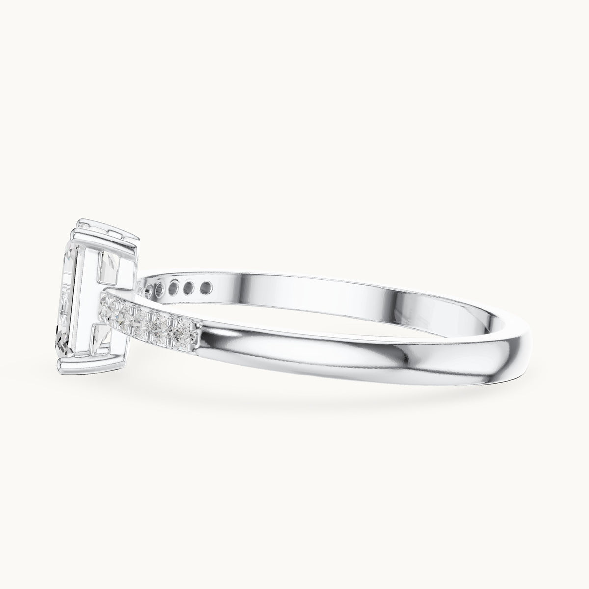 Emerald-cut lab-grown diamond solitaire engagement ring with pavé band in white gold, 0.62 CT TW, view 3
