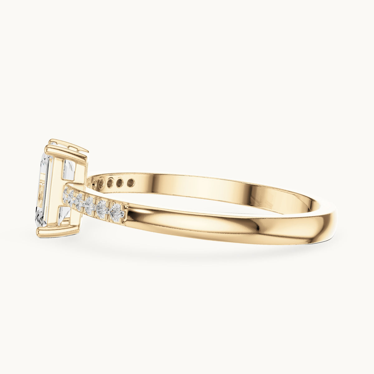 Emerald-cut lab-grown diamond solitaire engagement ring with pavé band in yellow gold, 0.62 CT TW, view 3