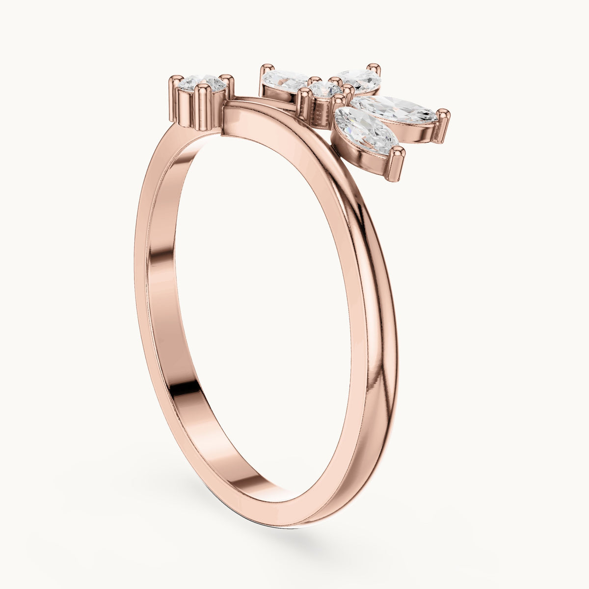 Marquise and round lab-grown diamond flower bypass ring in rose gold, 0.26 CT TW, view 1