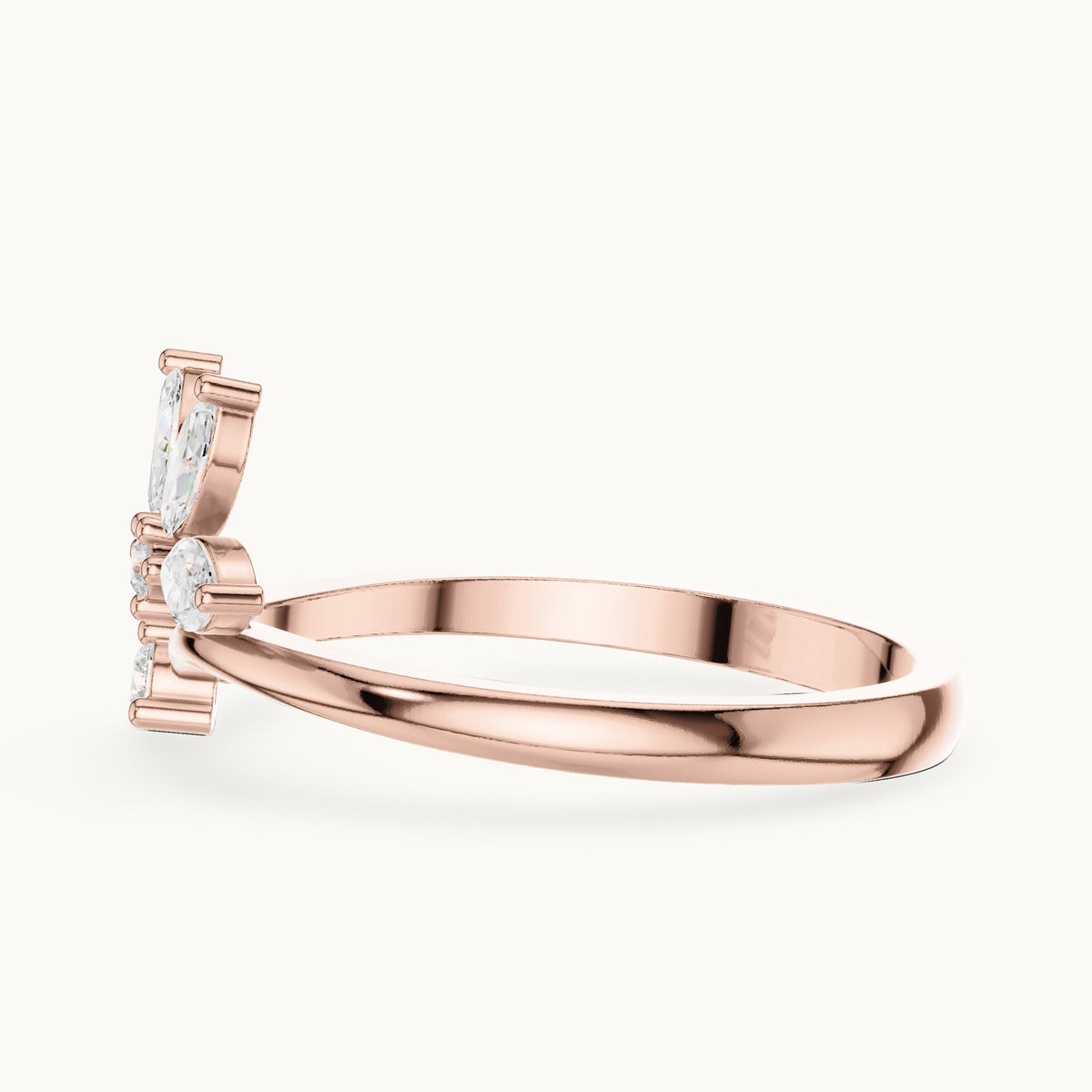 Marquise and round lab-grown diamond flower bypass ring in rose gold, 0.26 CT TW, view 3