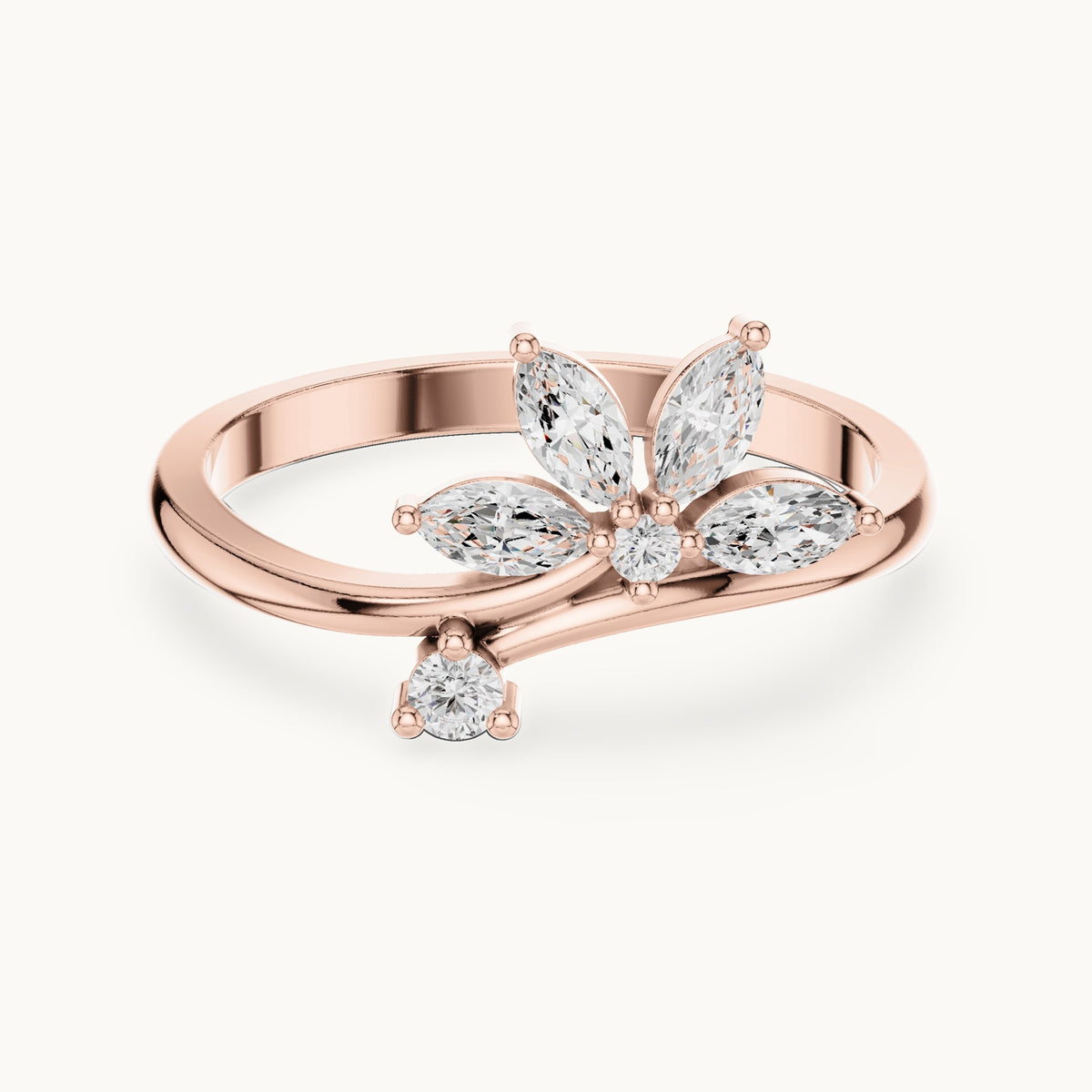 Marquise and round lab-grown diamond flower bypass ring in rose gold, 0.26 CT TW, view 4