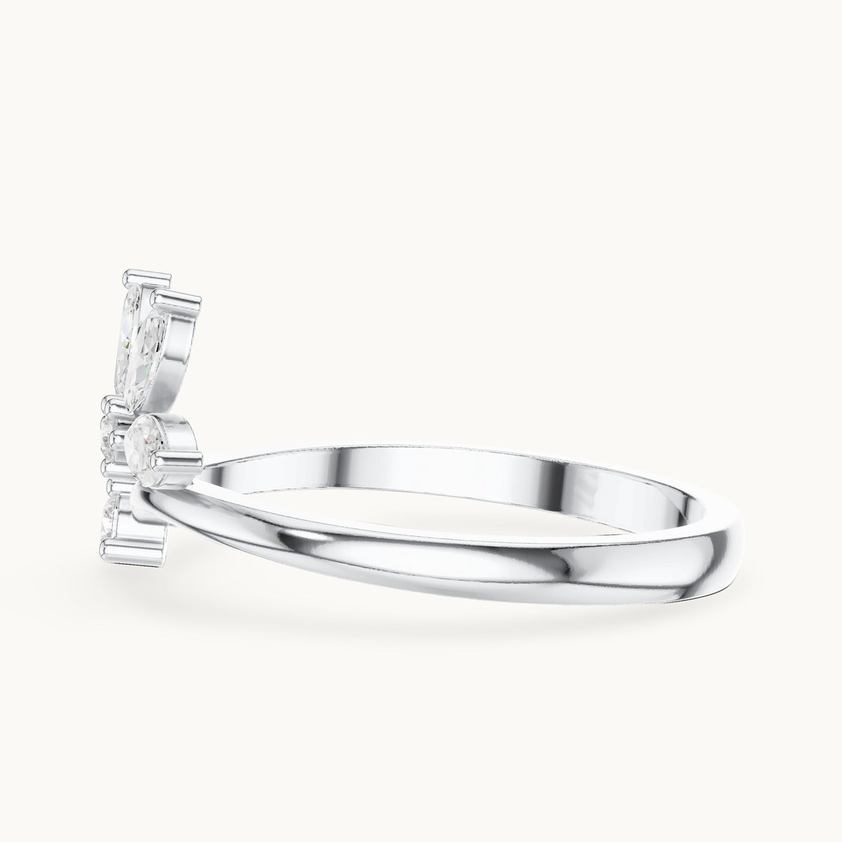 Marquise and round lab-grown diamond flower bypass ring in white gold, 0.26 CT TW, view 3
