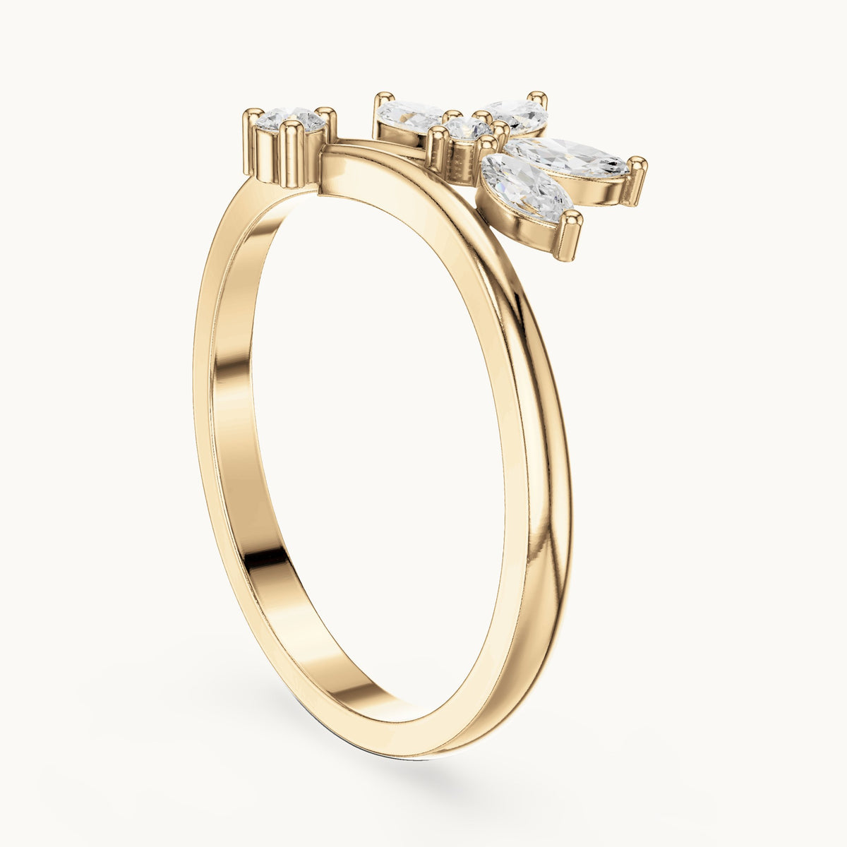 Marquise and round lab-grown diamond flower bypass ring in yellow gold, 0.26 CT TW, view 1