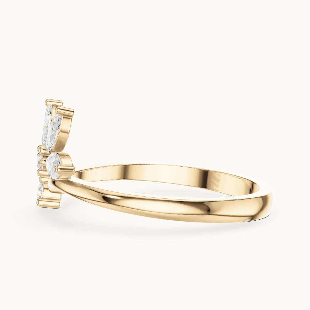 Marquise and round lab-grown diamond flower bypass ring in yellow gold, 0.26 CT TW, view 3
