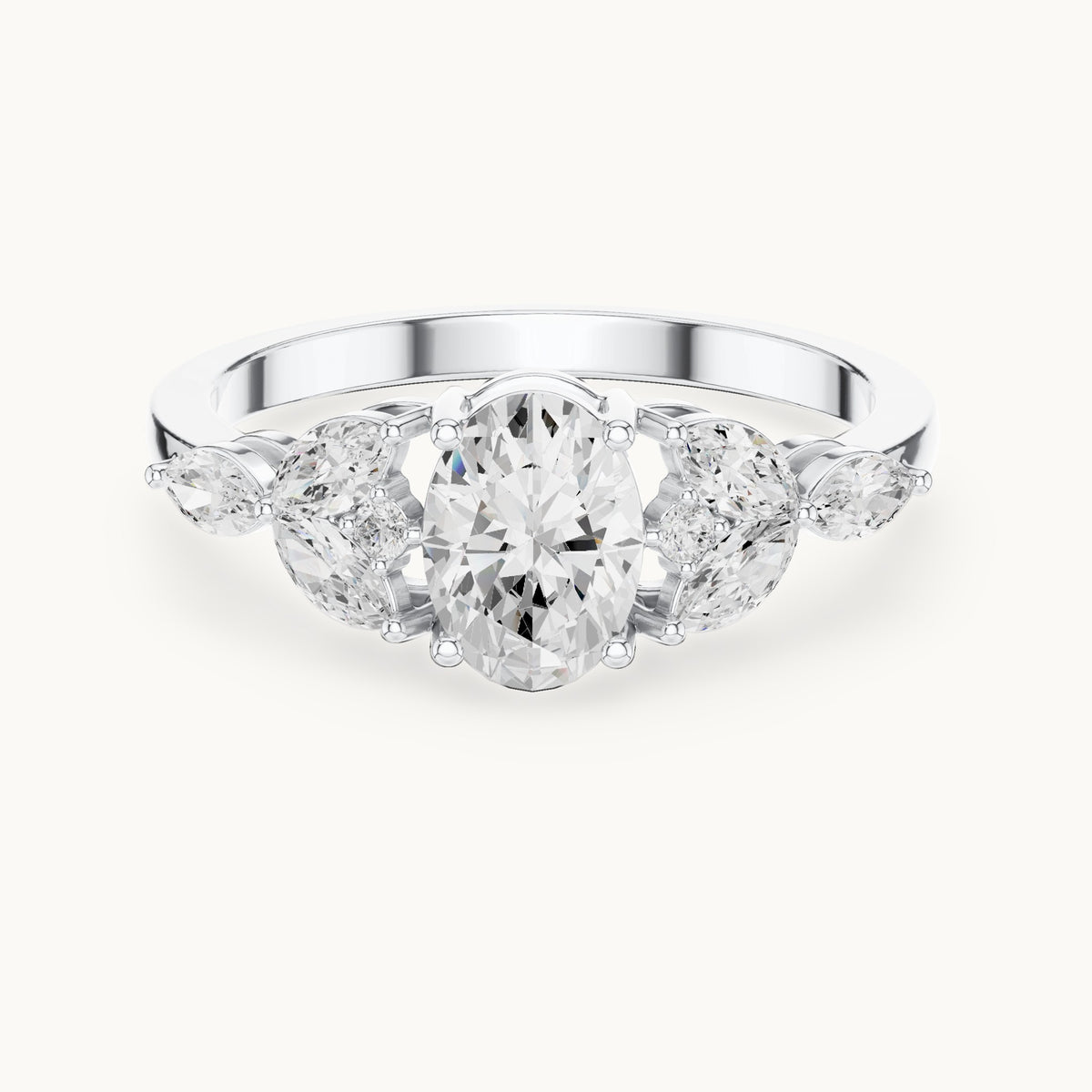 Oval and marquise lab-grown diamond engagement ring with leaf clusters in white gold, 0.99 CT TW, view 4