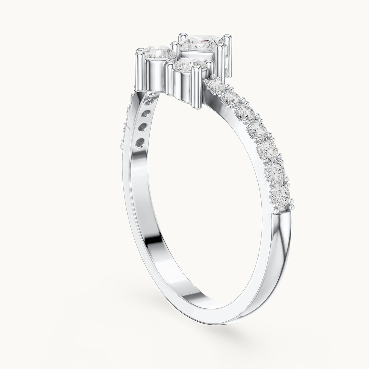 Round lab-grown diamond chevron cluster ring with pave band in white gold, 0.529 CT TW, view 1