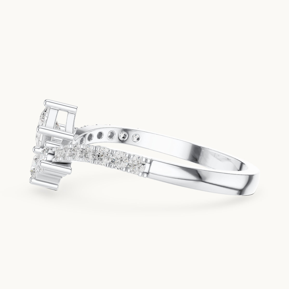 Round lab-grown diamond chevron cluster ring with pave band in white gold, 0.529 CT TW, view 3