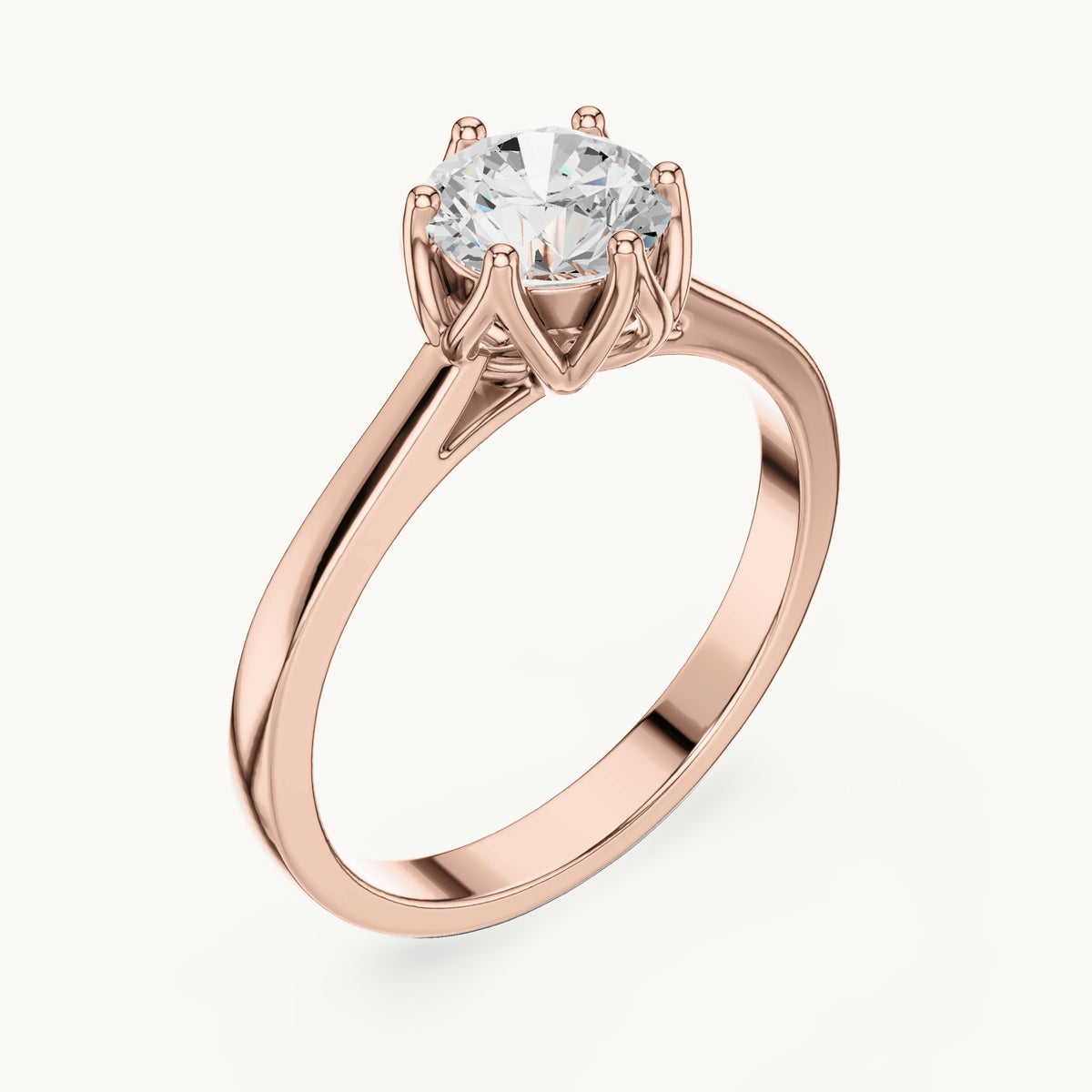 Round lab-grown diamond tulip-gallery six-prong solitaire engagement ring in rose gold, 0.85 CT TW, view 2