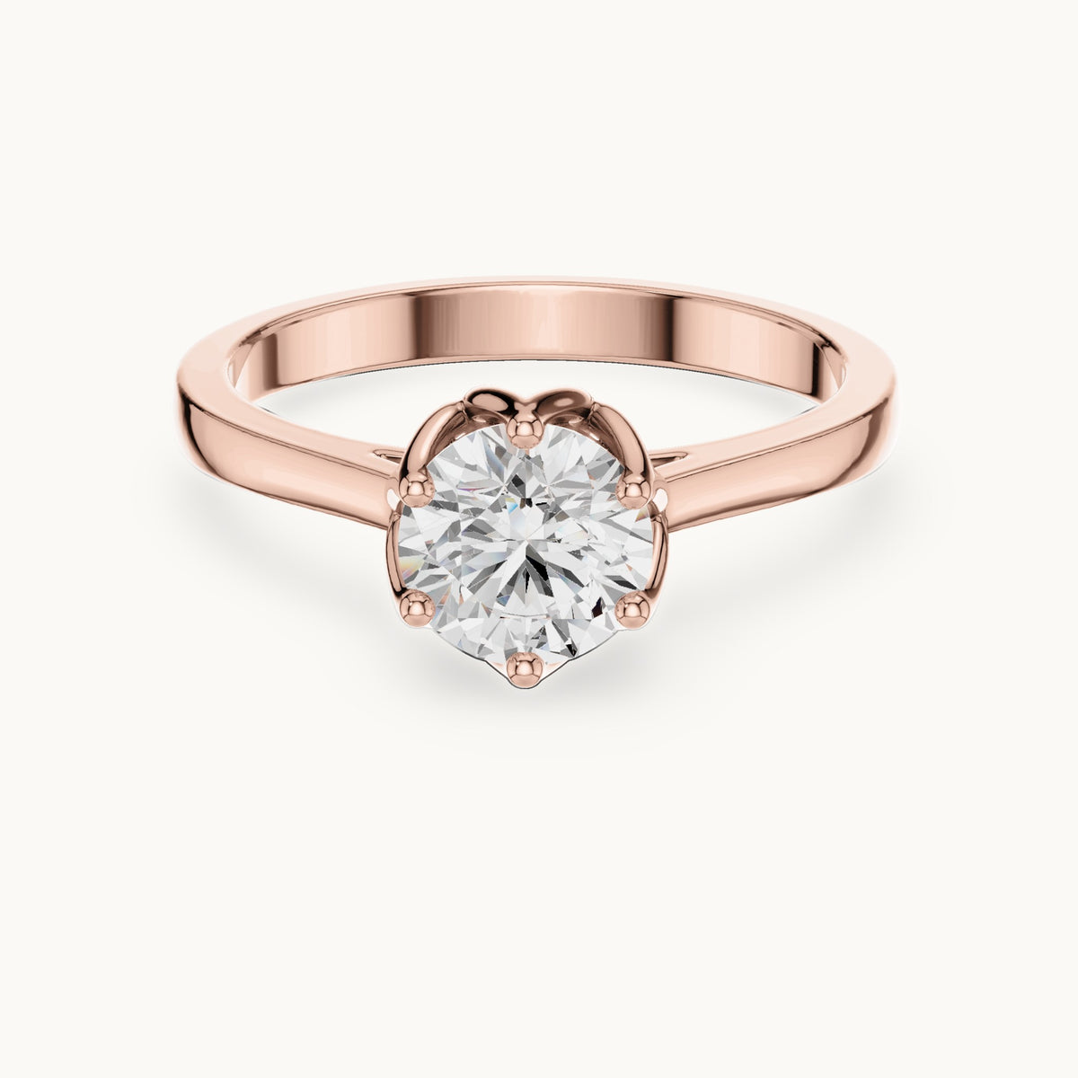 Round lab-grown diamond tulip-gallery six-prong solitaire engagement ring in rose gold, 0.85 CT TW, view 4