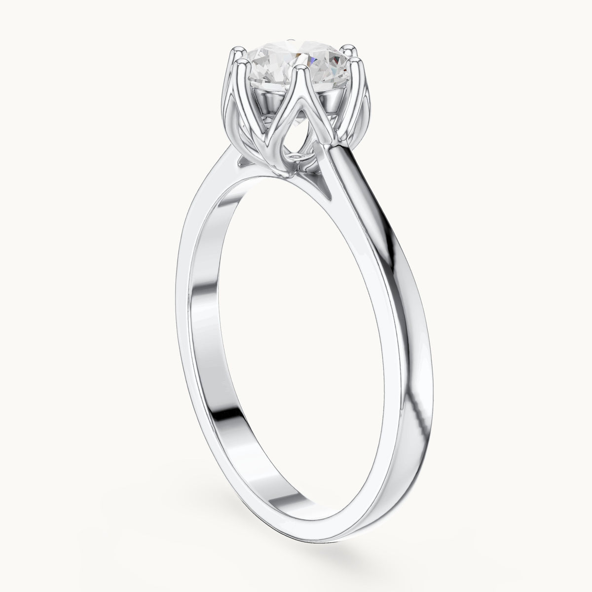 Round lab-grown diamond tulip-gallery six-prong solitaire engagement ring in white gold, 0.85 CT TW, view 1