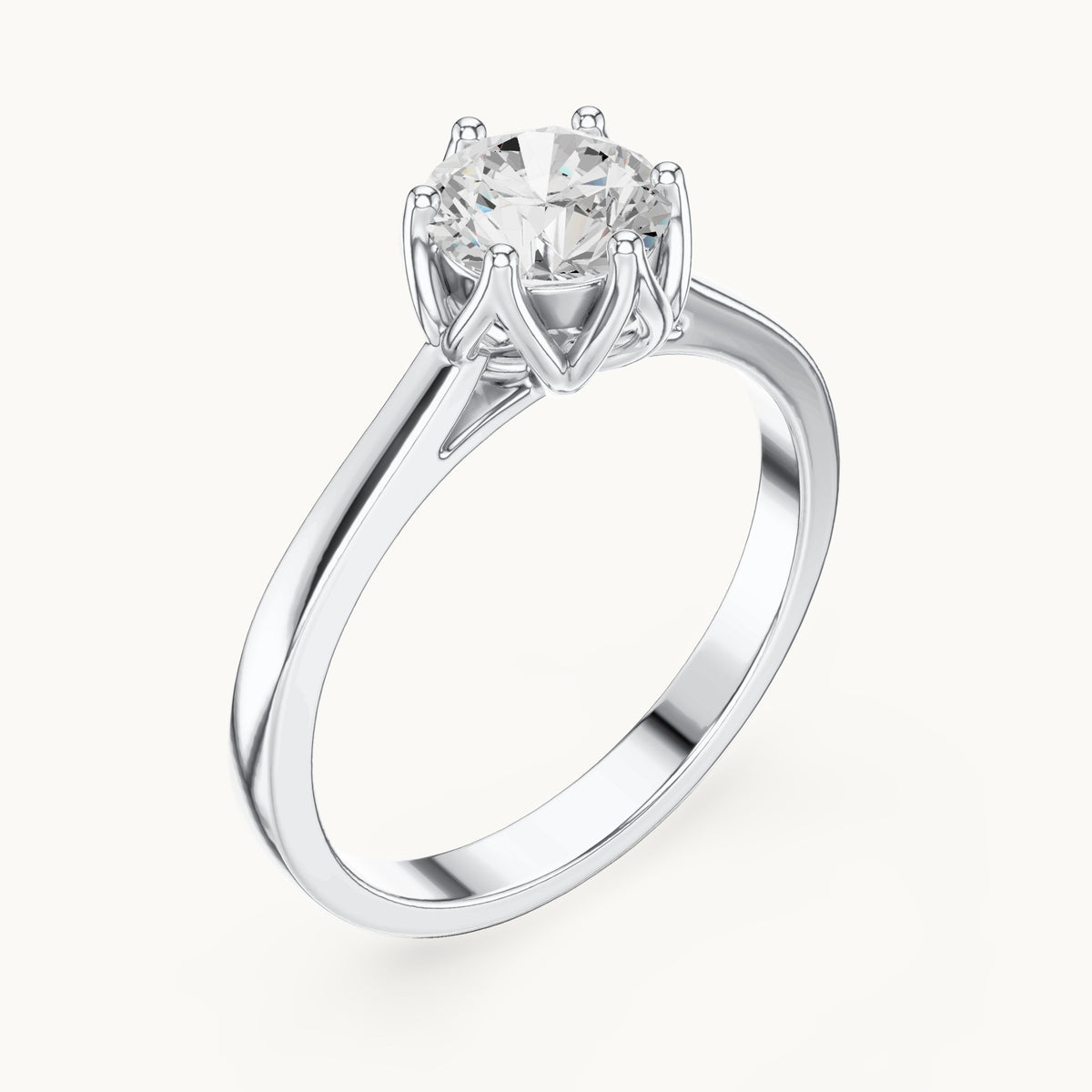 Round lab-grown diamond tulip-gallery six-prong solitaire engagement ring in white gold, 0.85 CT TW, view 2