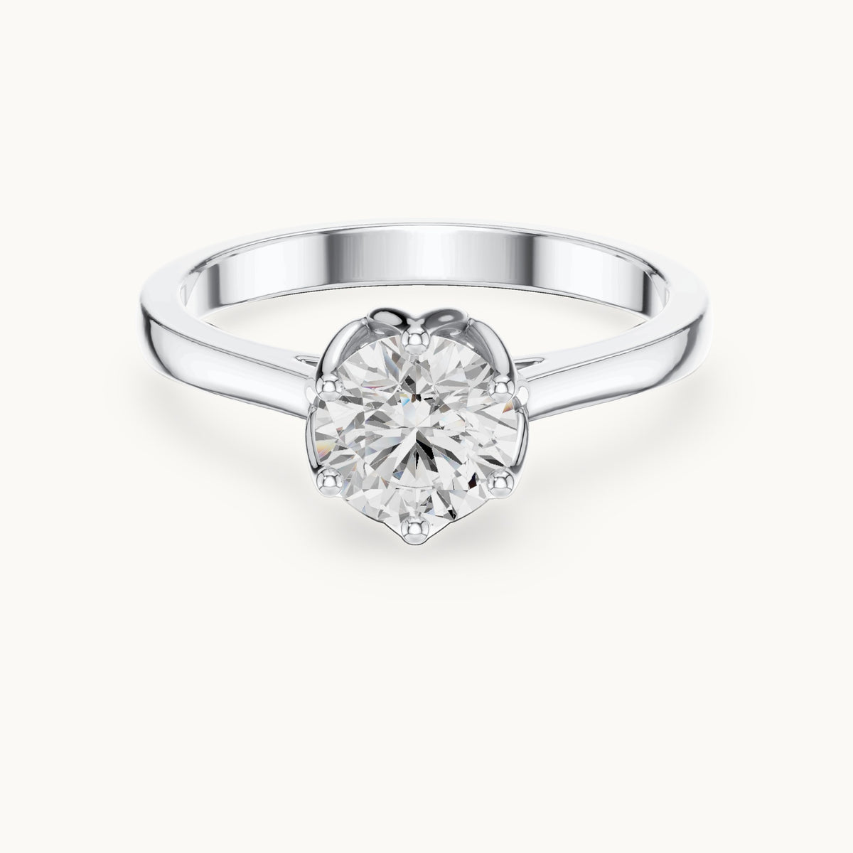 Round lab-grown diamond tulip-gallery six-prong solitaire engagement ring in white gold, 0.85 CT TW, view 4
