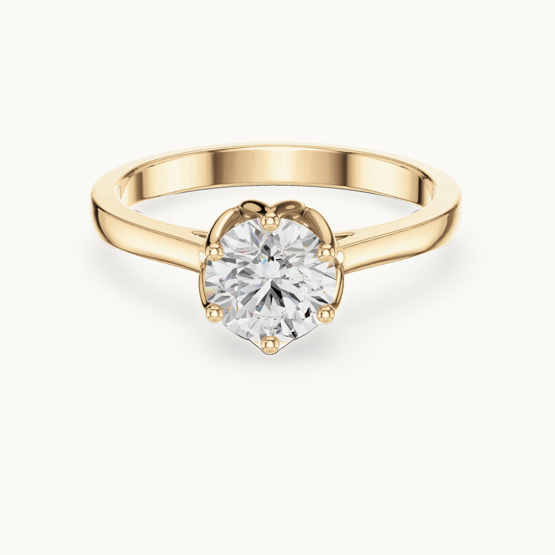 Round lab-grown diamond tulip-gallery six-prong solitaire engagement ring in yellow gold, 0.85 CT TW, view 4