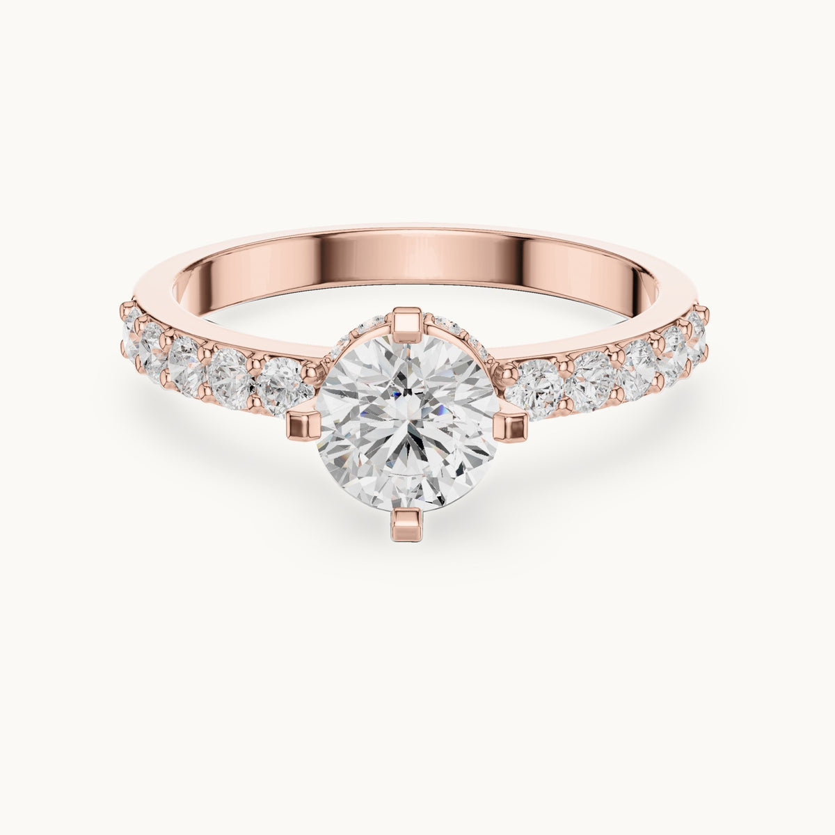 Round lab-grown diamond engagement ring with graduated pavé band in rose gold, 1.26 CT TW, view 4