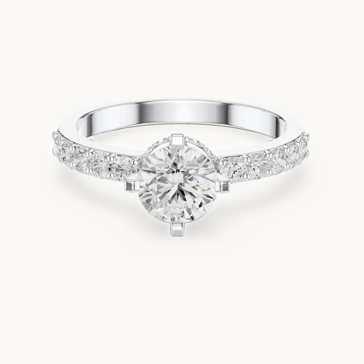 Round lab-grown diamond engagement ring with graduated pavé band in white gold, 1.26 CT TW, view 4