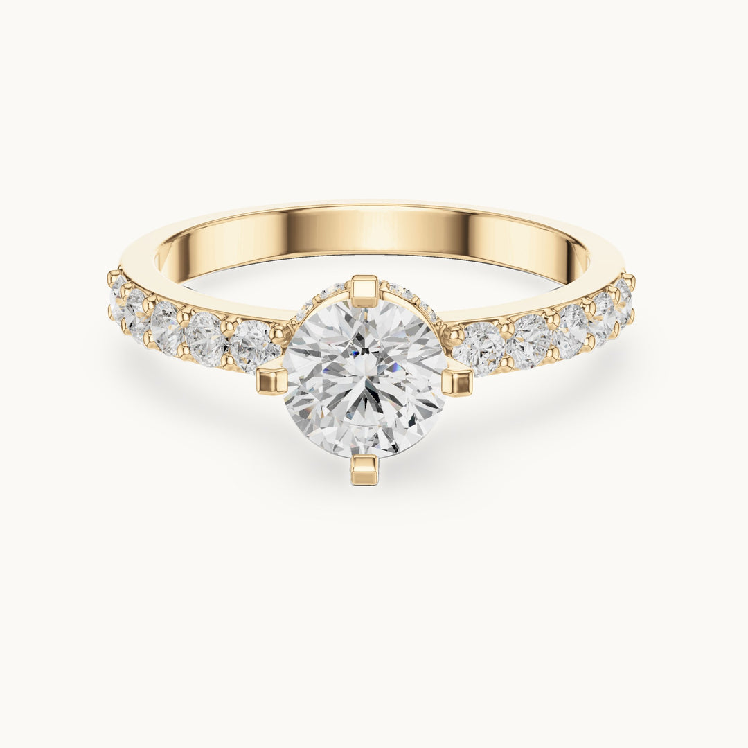 Round lab-grown diamond engagement ring with graduated pavé band in yellow gold, 1.26 CT TW, view 4
