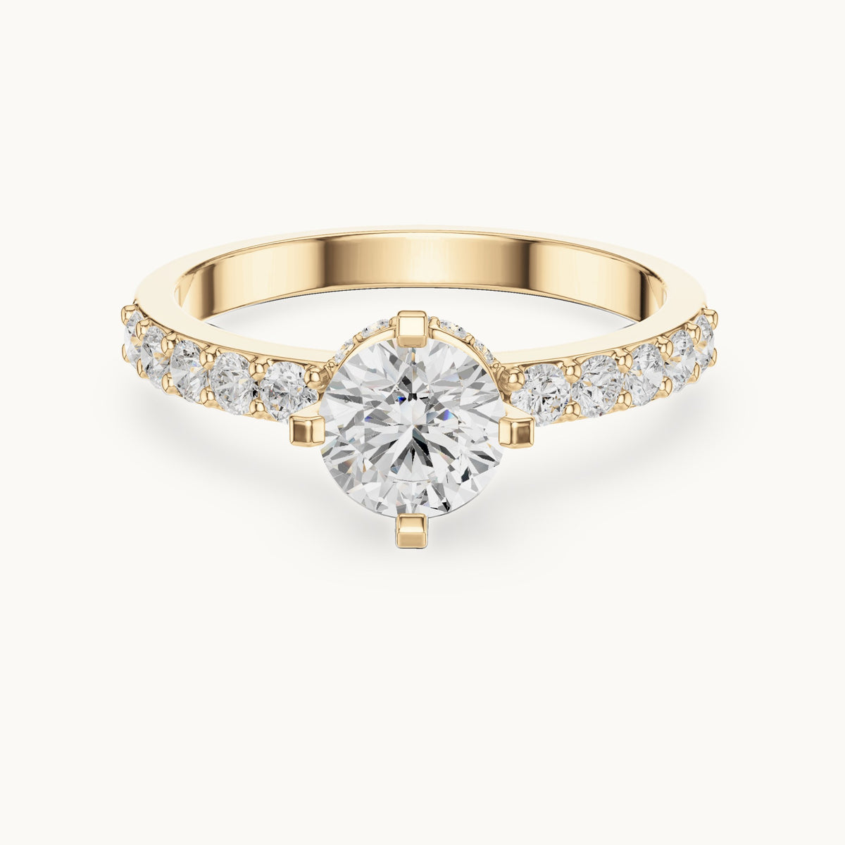 Round lab-grown diamond engagement ring with graduated pavé band in yellow gold, 1.26 CT TW, view 4