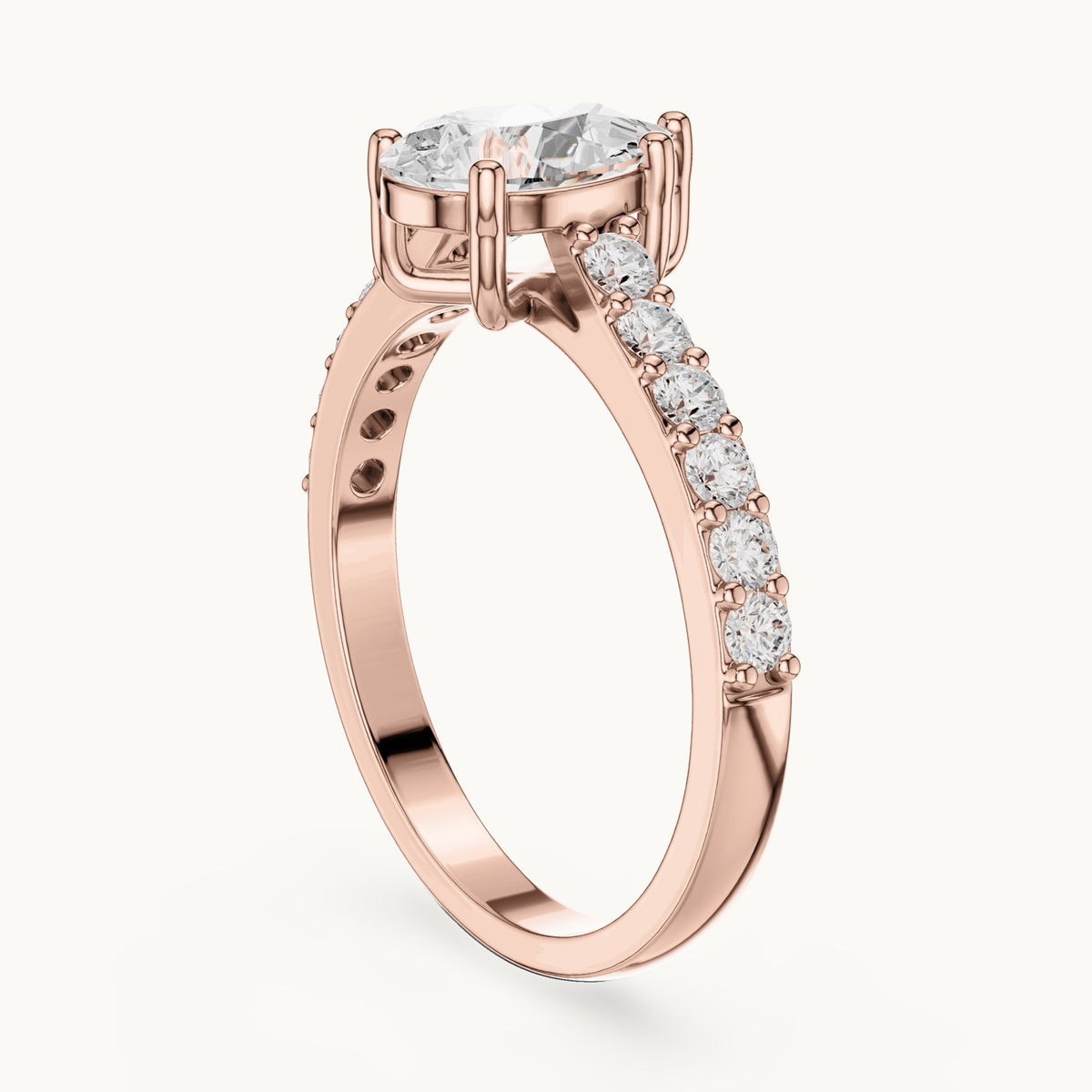 Pear lab-grown diamond pavé engagement ring in rose gold, 1.44 CT TW, view 1