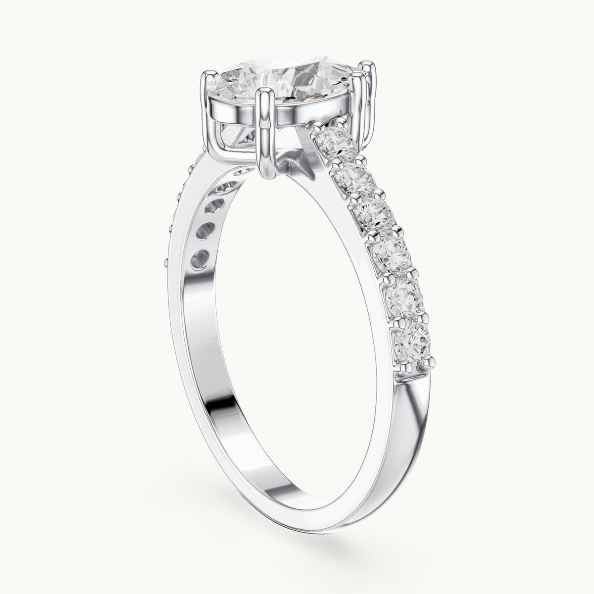 Pear lab-grown diamond pavé engagement ring in white gold, 1.44 CT TW, view 1