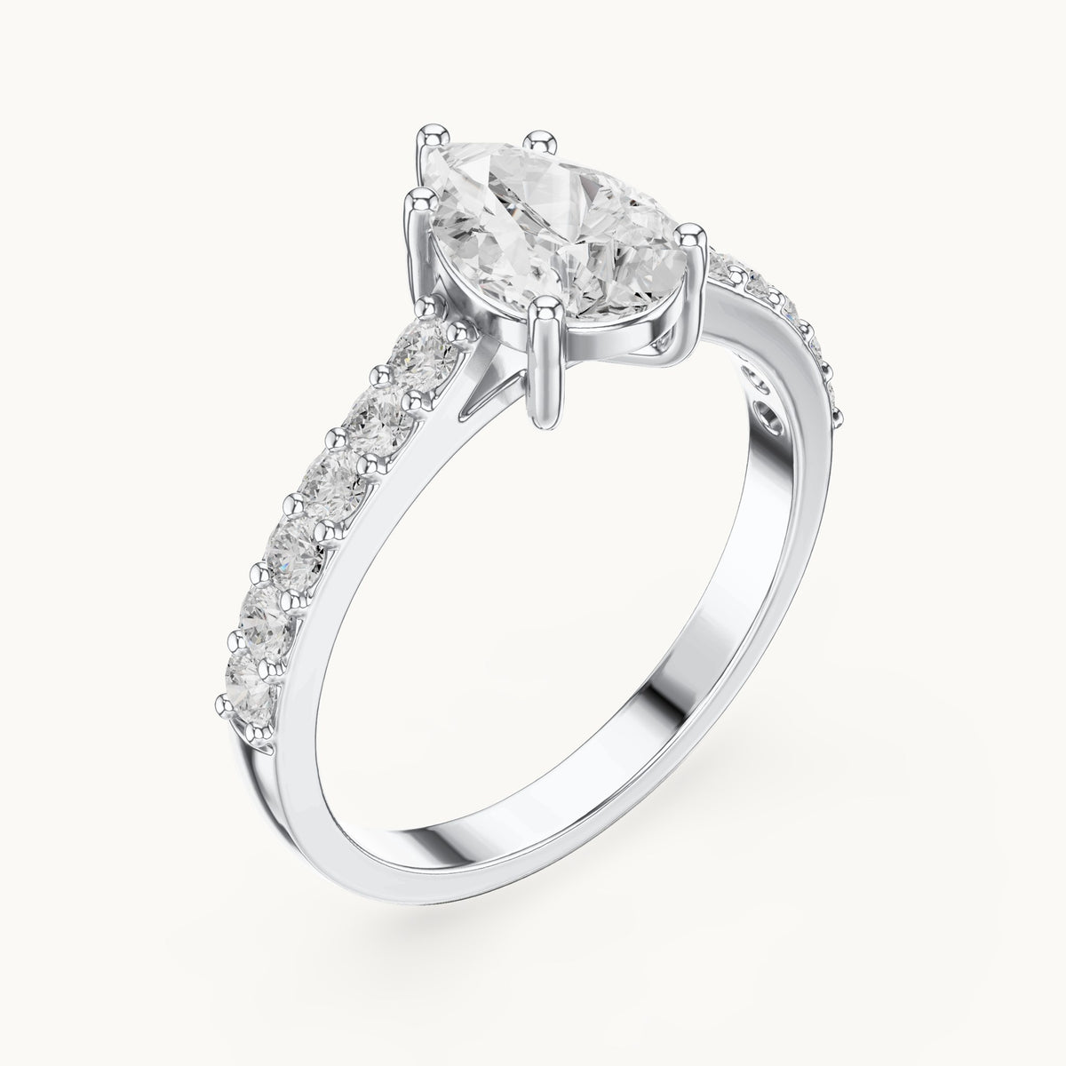 Pear lab-grown diamond pavé engagement ring in white gold, 1.44 CT TW, view 2