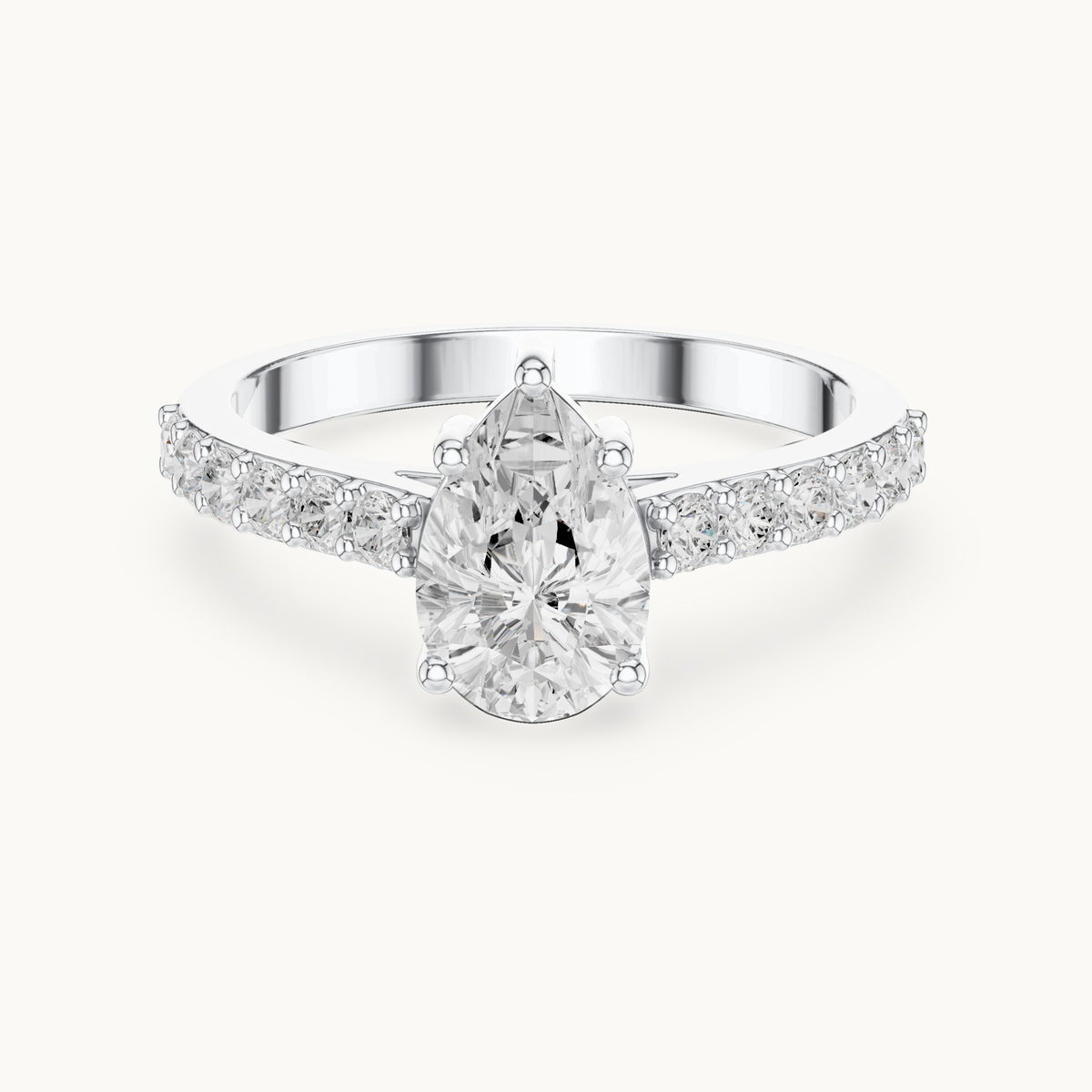 Pear lab-grown diamond pavé engagement ring in white gold, 1.44 CT TW, view 4