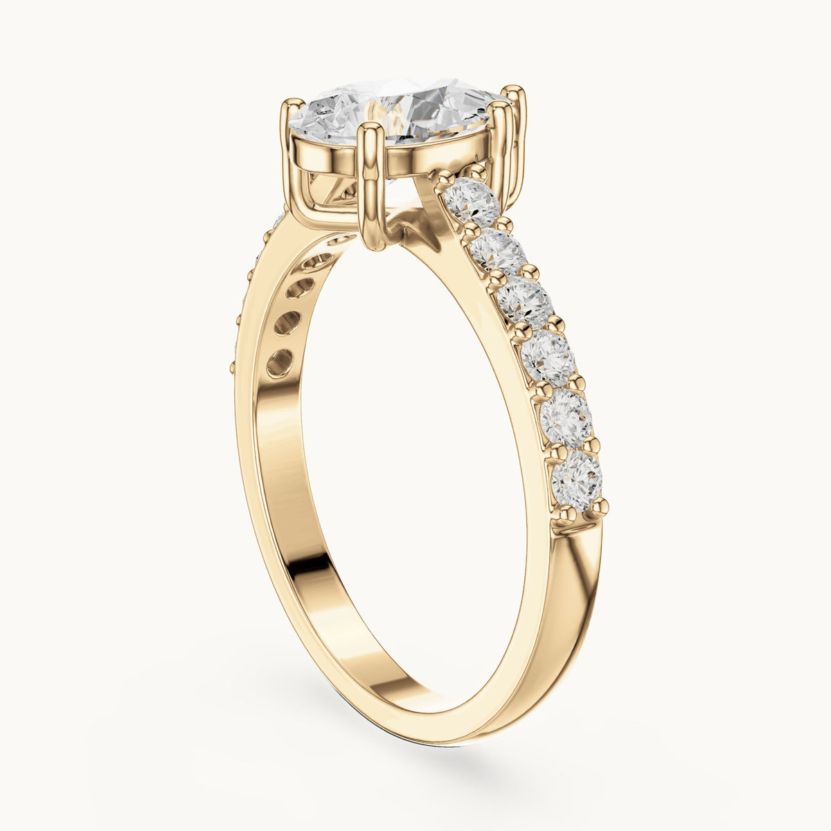 Pear lab-grown diamond pavé engagement ring in yellow gold, 1.44 CT TW, view 1
