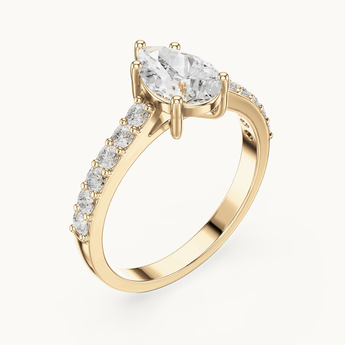 Pear lab-grown diamond pavé engagement ring in yellow gold, 1.44 CT TW, view 2