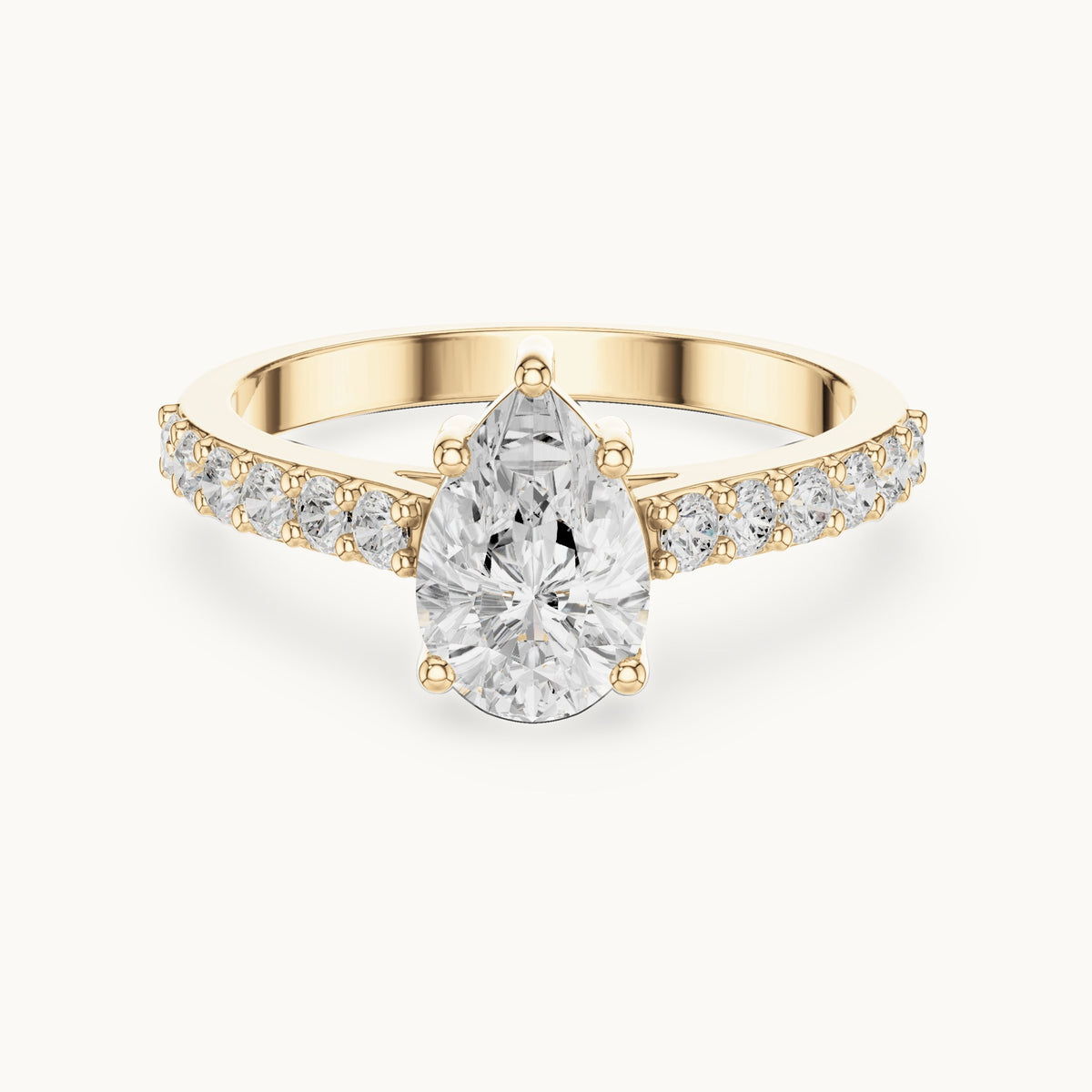 Pear lab-grown diamond pavé engagement ring in yellow gold, 1.44 CT TW, view 4