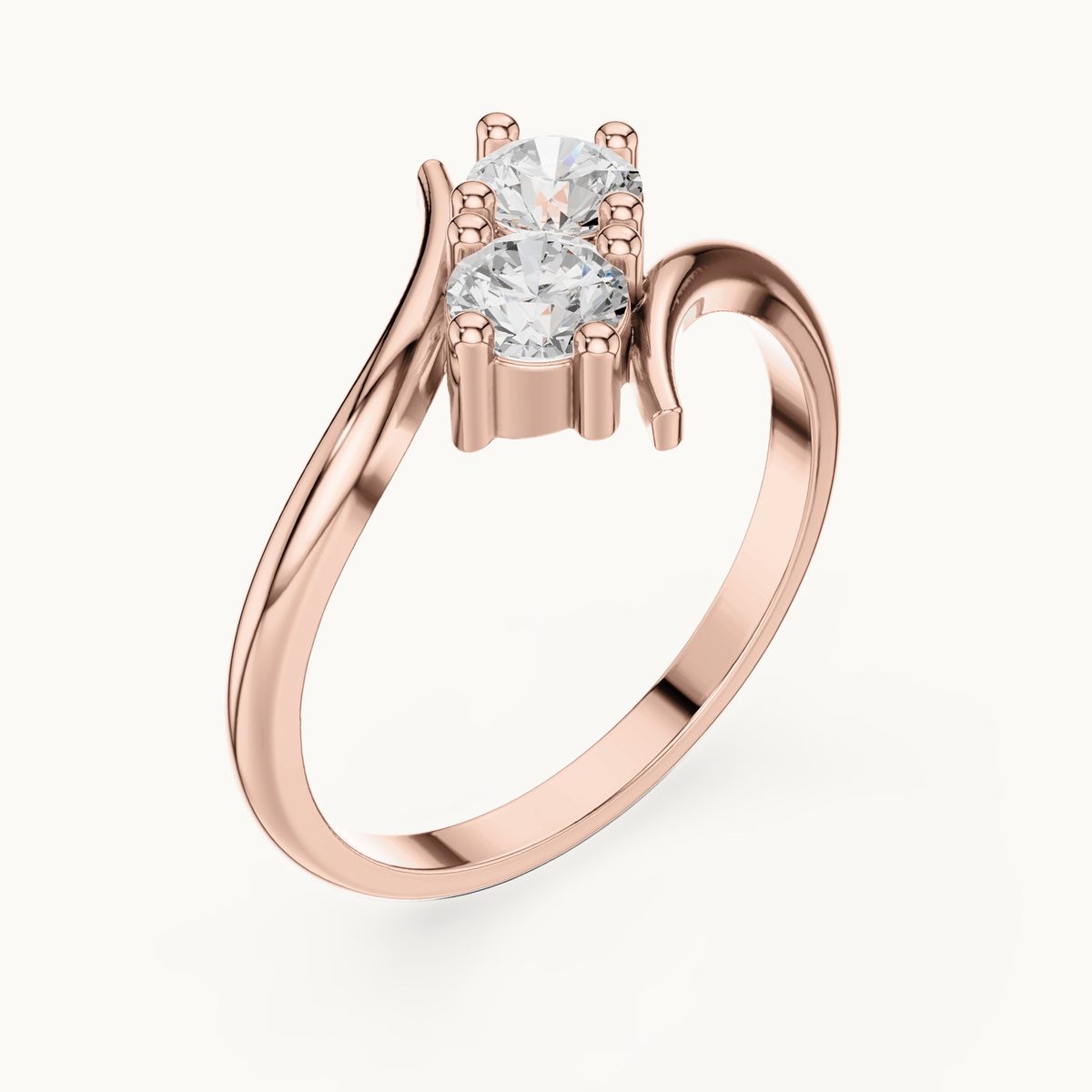 Round lab-grown diamond toi et moi ring in 14K rose gold, 0.60 CT TW, view 2