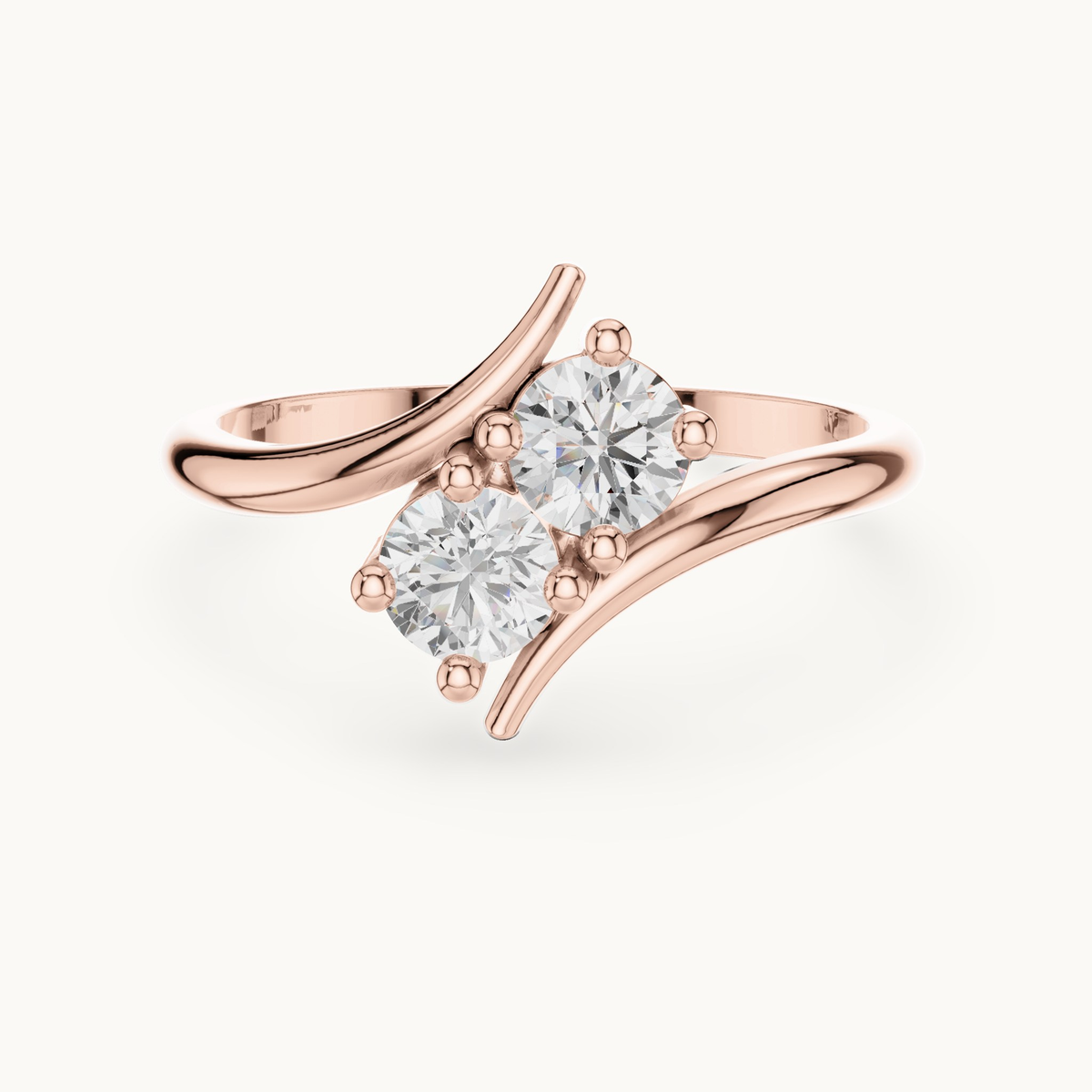 Round lab-grown diamond toi et moi ring in 14K rose gold, 0.60 CT TW, view 4