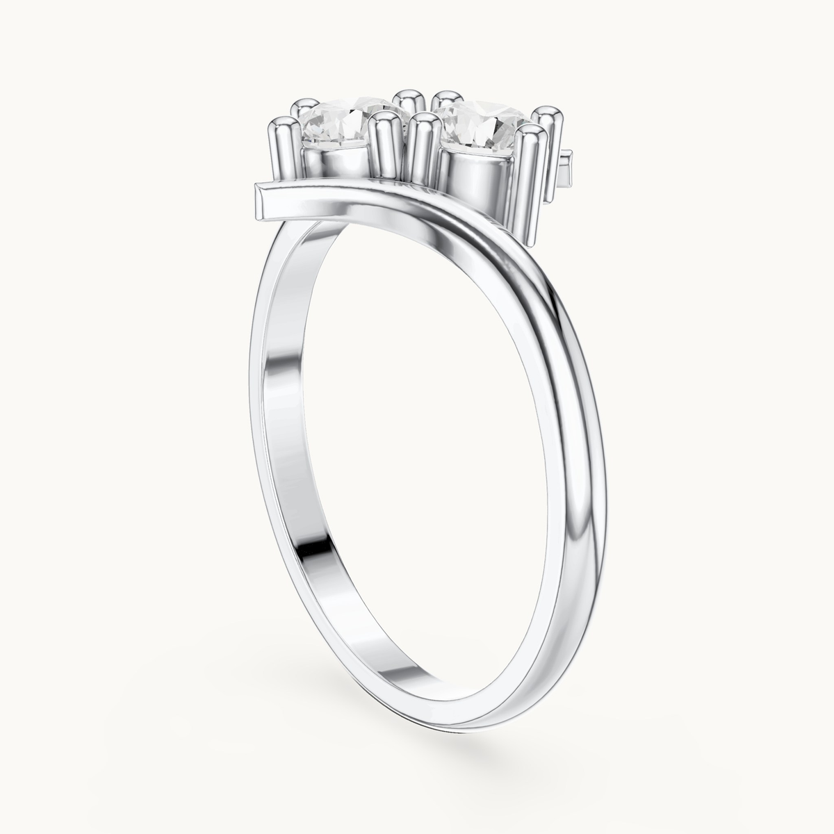 Round lab-grown diamond toi et moi ring in 14K white gold, 0.60 CT TW, view 1