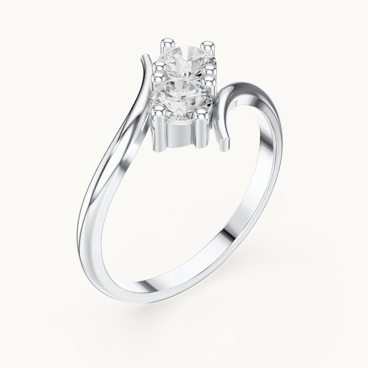 Round lab-grown diamond toi et moi ring in 14K white gold, 0.60 CT TW, view 2